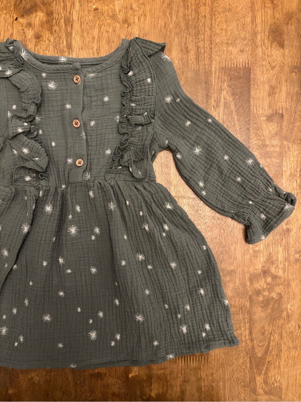 Girls' Long Sleeve Ruffle Starprint Dress - Green